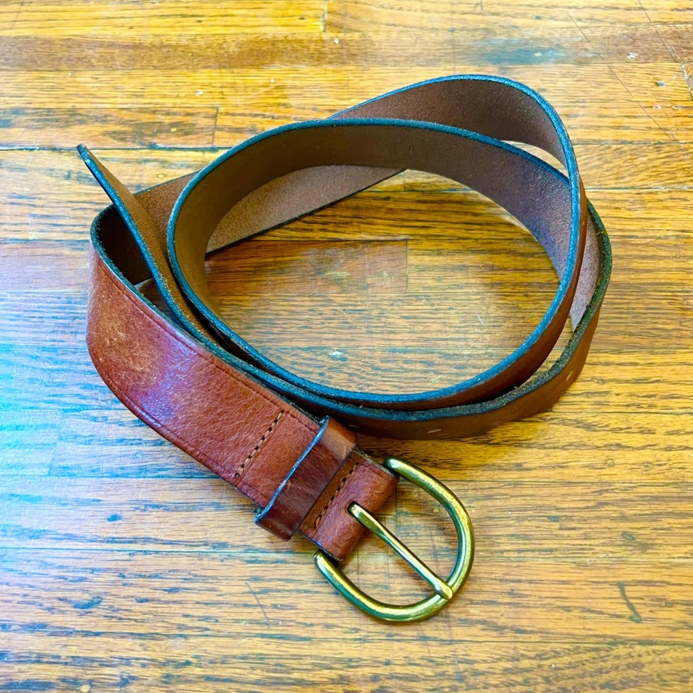 Madewell Women’s Medium Genuine Leather Belt, Brown/Gold